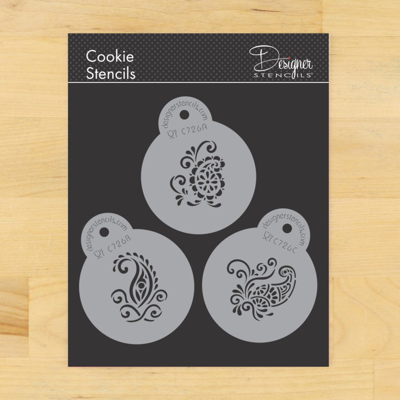 Mini Silk Paisley Cookie Stencils | C726 by Designer Stencils | Cookie Decorating Tools | Baking Stencils for Royal Icing, Airbrush, Dusting Powder | Reusable Plastic Food Grade Stencil for Cookies | Easy to Use & Clean Cookie Stencil
